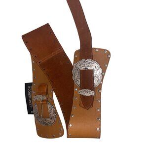 Leather Rock Vintage Womens Belt Size XL Deadstock Double Buckle Wide Studded